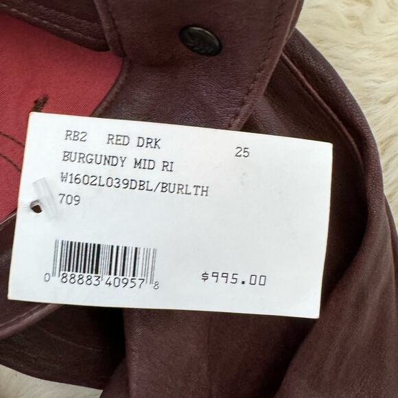 Rag & Bone Red Dark Burgundy Mid Rise Lamb Leather Skinny Pants 25 NWT - Picture 6 of 14